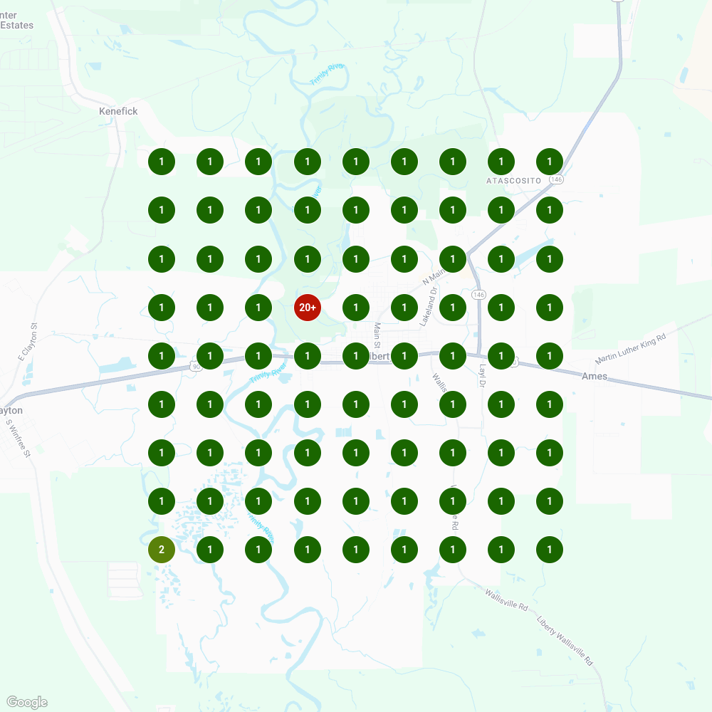 Local SEO GeoGrid heatmap showing keyword rankings for ABJ Ventures clients.